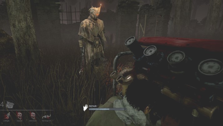 Superviviente detrás de un coche en Dead by Daylight